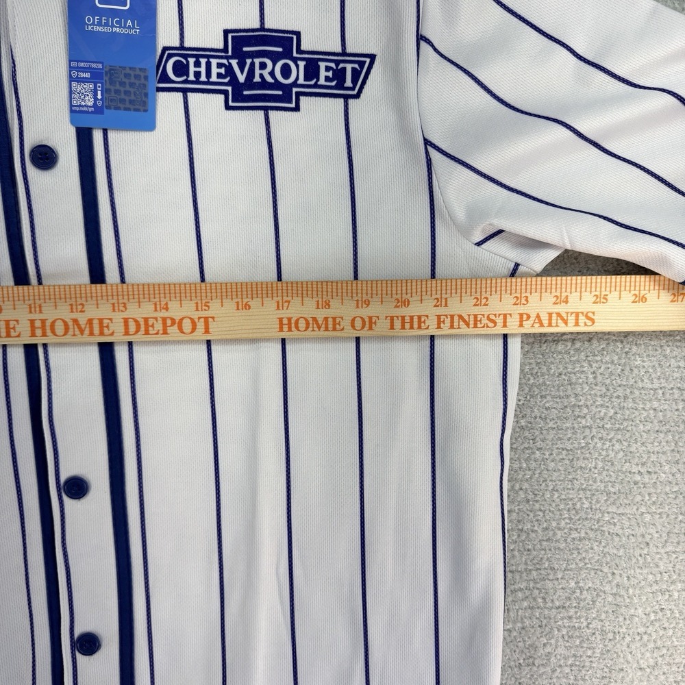GM Chevrolet Chevy Baseball Jersey Mens Medium White Blue Pinstripe Button - Picture 14 of 15